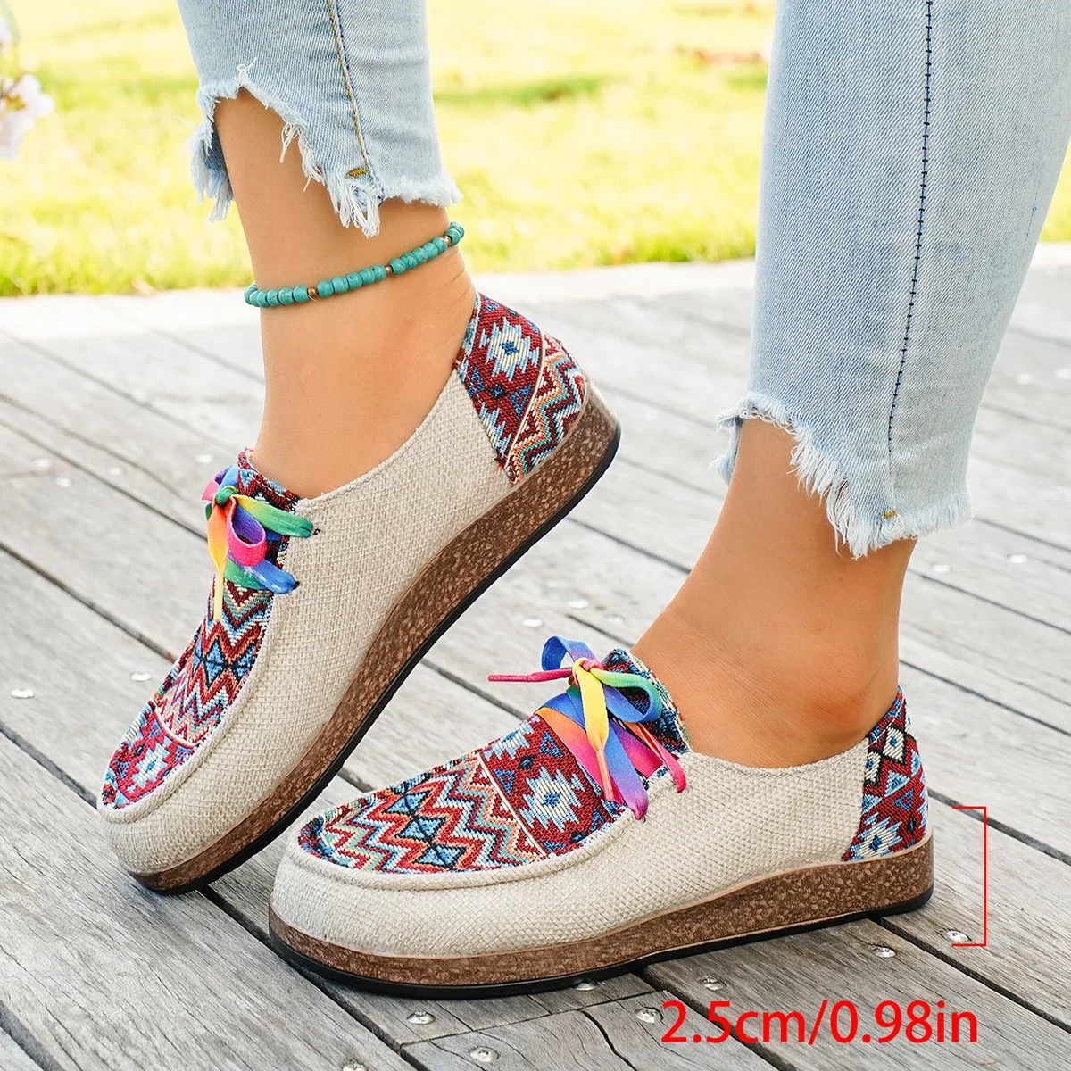 Women's Mixed colors linen Lace-Up Shoes Fashion casual sneakers Woman Comfortable lightweight Cloth flat Shoes Zapatos De Mujer - view 4