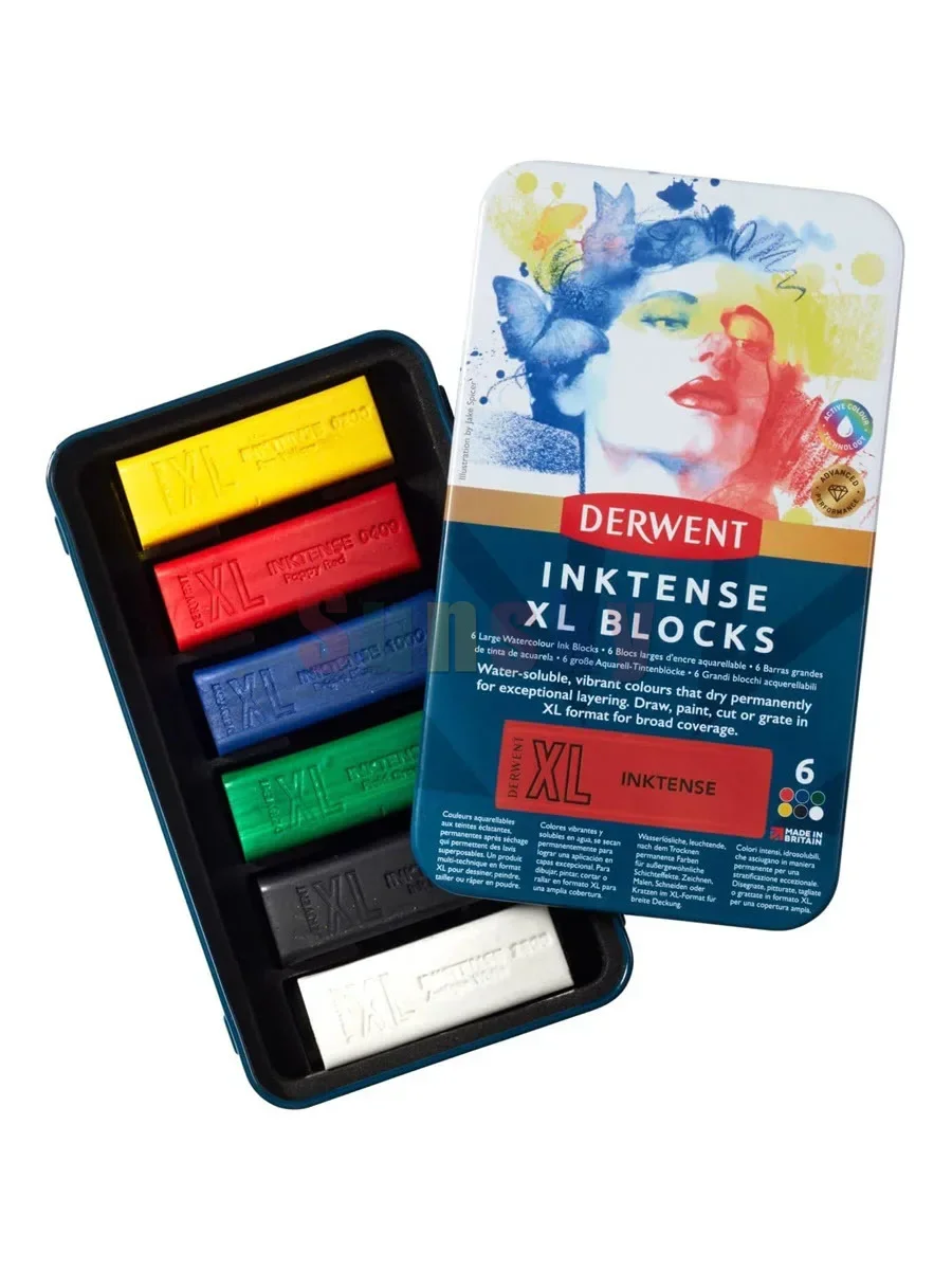 Derwent Inktense XL Blocks 6 (2306161), Rectangular Chunky Block, Smooth