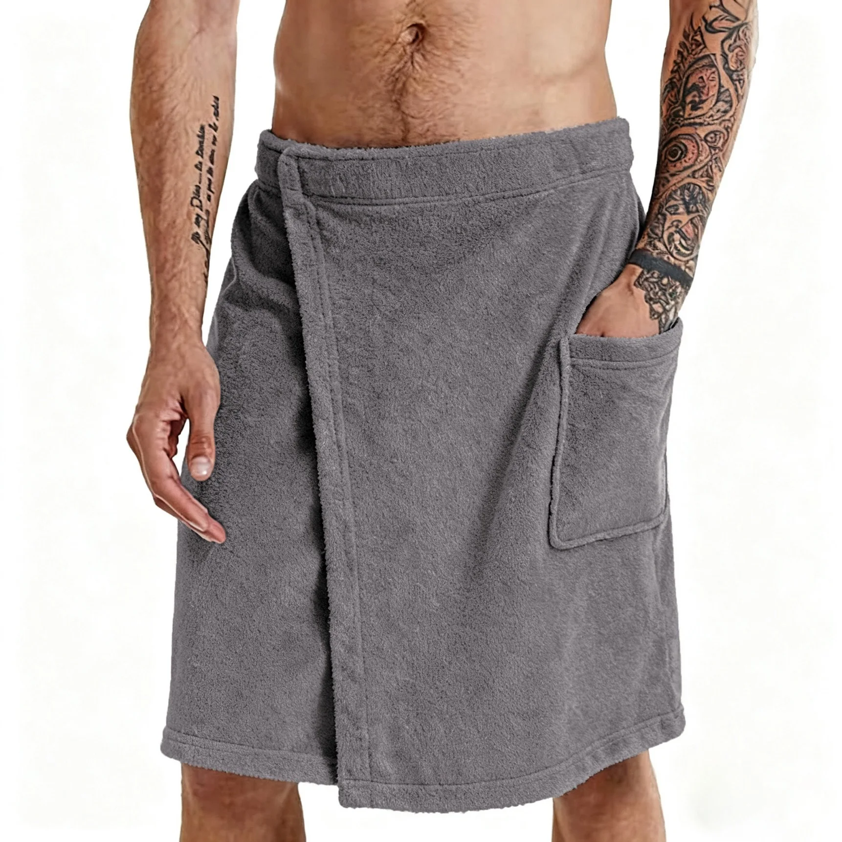 

2025 Autumn Men Soft Wearable Bath Towel With Pocket Bathrobes Shower Wrap Sauna Gym Swimming Holiday Spa Bath Men Beach Shorts