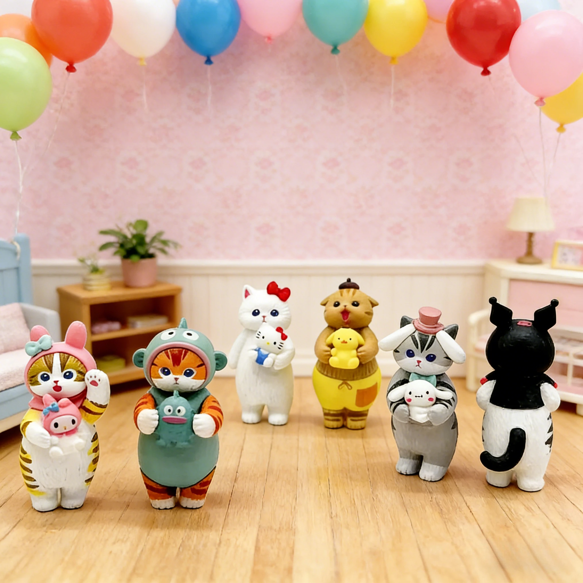 Mofusand Cats Wearing Sanrio Characters Clothes Holding Dolls Cute Figure Blind Box My Melody Kuromi Cinnomoroll Hello Kitty