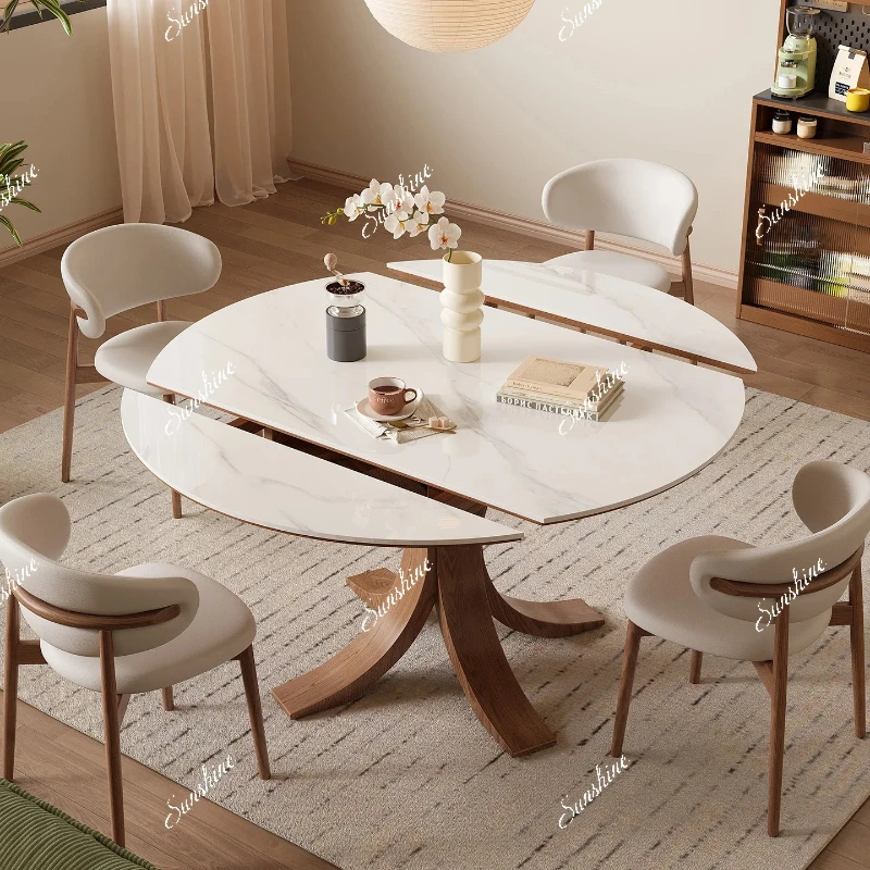 Small apartment full solid wood retractable slate square and round dining table high-end family dining table