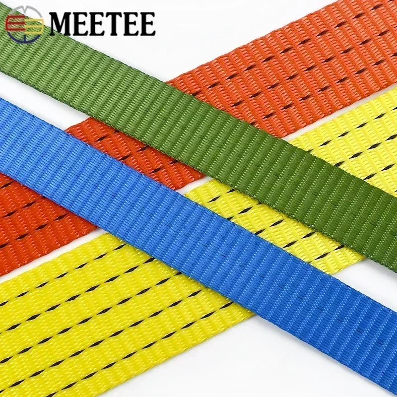 5M Meetee 25/38/50mm Nylon Webbing 1.2/1.6/1.8mm Thick High Strength for Car Tension Rope Cargo Binding Belt Luggage Fixed Strap