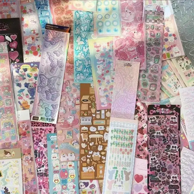 Set of 100 Sheets Cartoon Collage Laser Stickers for DIY Student Scrapbooking and Stationery Handbook Decor