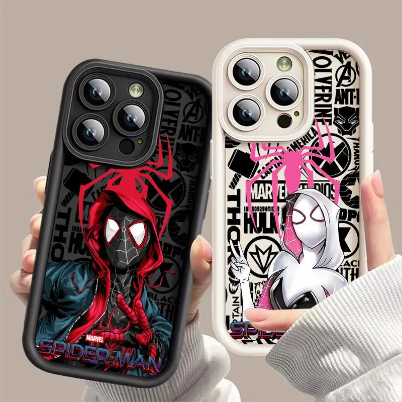 Marvel Spider-Man Miles Gwen Soft Liquid Silicone Phone Case for iPhone 11 12 13 14 15 Pro Max 16 Plus Shockproof Bumper Cover