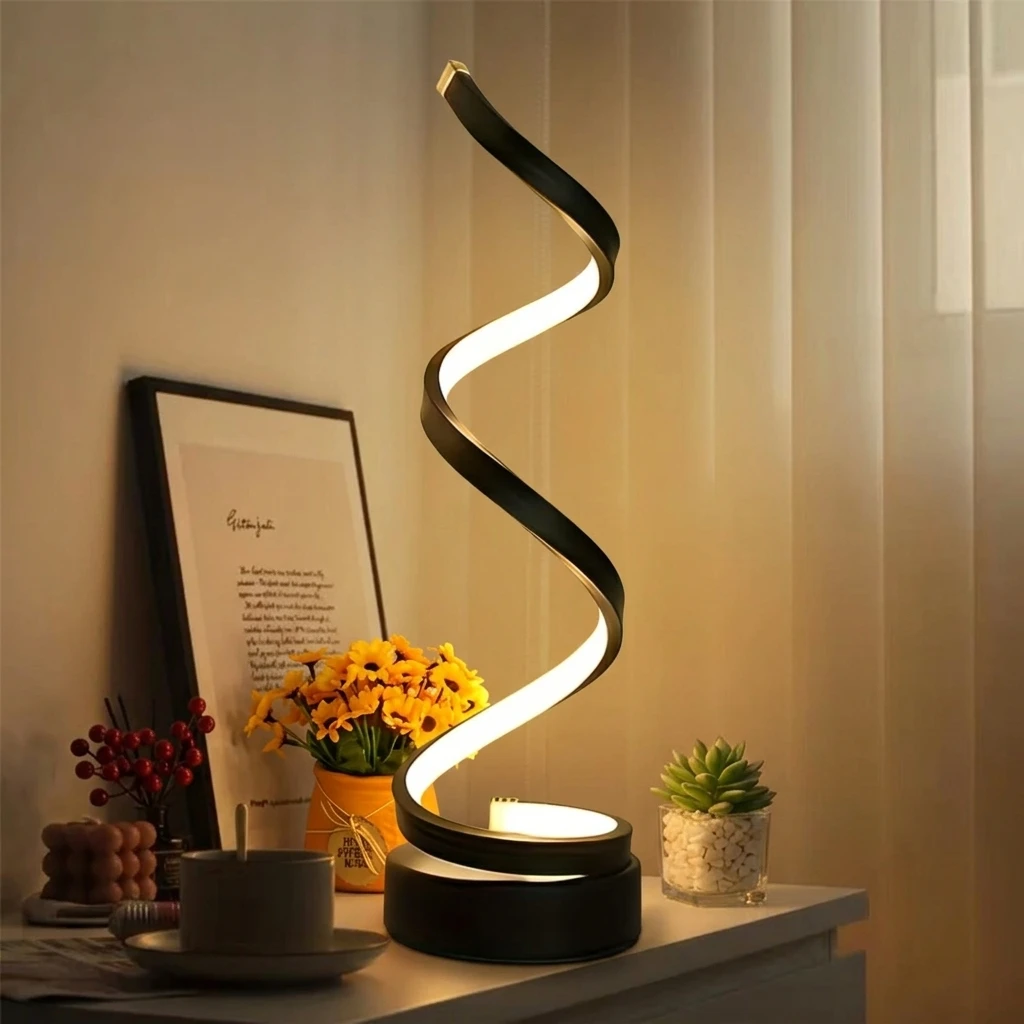 

LED Night Lights Dimmable Bedroom Bedside Lamp 3-Color Light USB Power Decoration Lights Supply Modern Simple Spiral Table Lamp