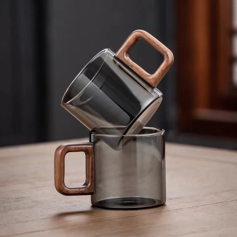 Taza de té de cristal resistente al calor con mango de nogal, Mini juego de tazas de Espresso de 120ml, taza de café molida, vasos, utensilios para hacer té, 1 Uds.