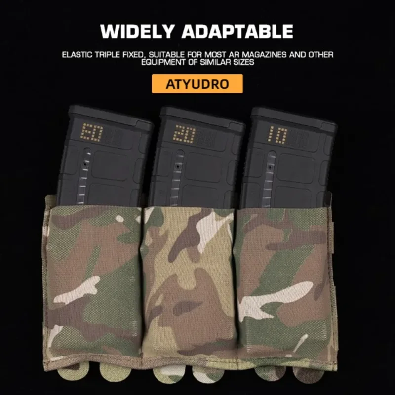 ATYUDRO Tactical 5.56/7.62mm Lightweight Elastic Triple Mag Pouch Hunting CS Wargame Molle System Accessories Waist Bag Holster