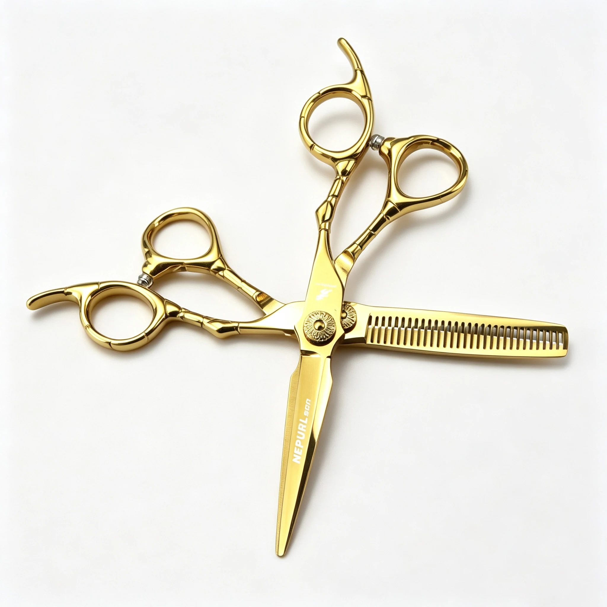 6.0-inch golden crocodile-patterned handle hair scissors for styling - flat-cut teeth scissors for trimming