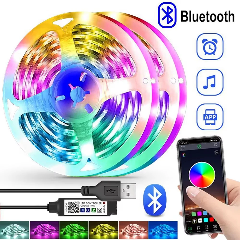 

Светодиодные ленты RGB USB Smart Bluetooth APP Управление светодиодной гибкой лампой Лента для украшения комнаты ТВ Подсветка Диодные украшения