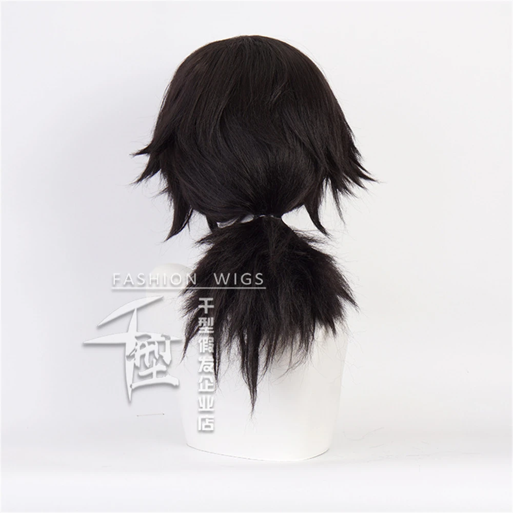 Tomioka Giyuu Cosplay Wig Black Short Hair Heat Resistant Synthetic Wig Pelucas For Halloween Party Role Play