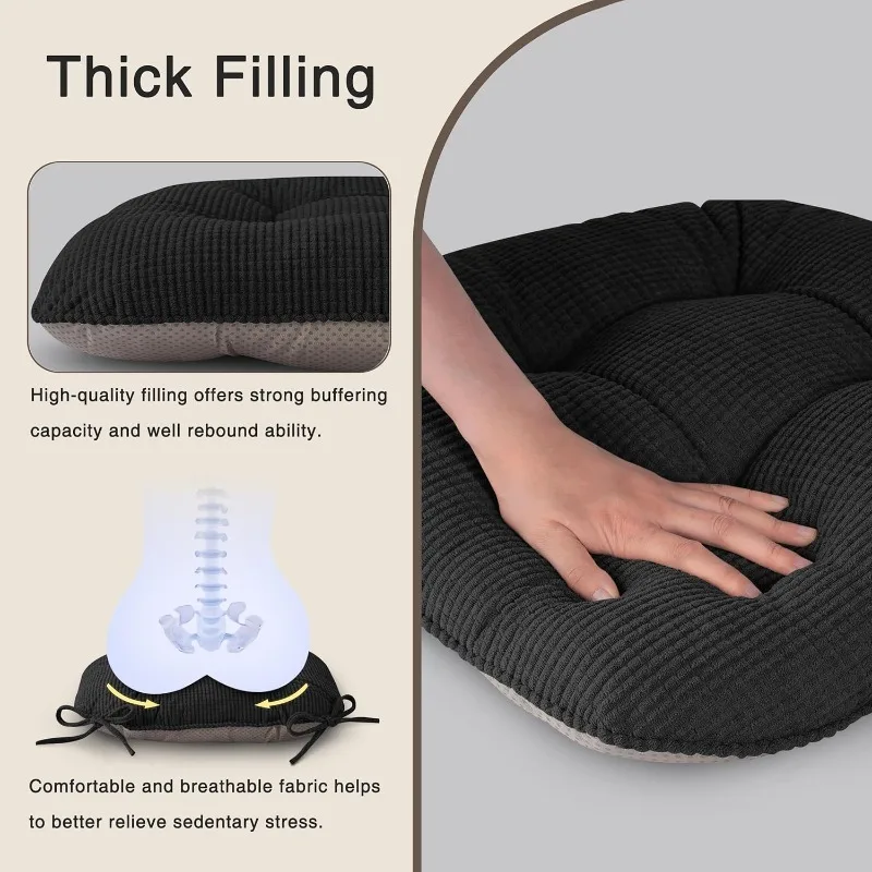1/2/4PCS Thicken Elastic Solid Color Corduroy Office Chair Cushion Pearl Cotton Filled Anti-slip Seat Pad with Adjustable Straps