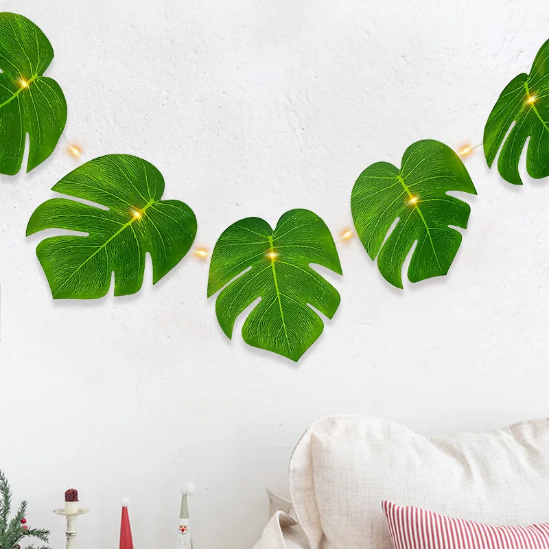 Artificial Monstera Plant Silk Leaf LED String Lights Vines Wedding Photography Wall Hanging Rattan Home Garden Mall Decoration