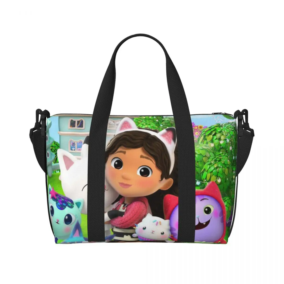 Custom Gabbys Dollhouse Tote Bag Women Large Capacity Cartoon Mermaid Beach Gym Shoulder Travel Bag