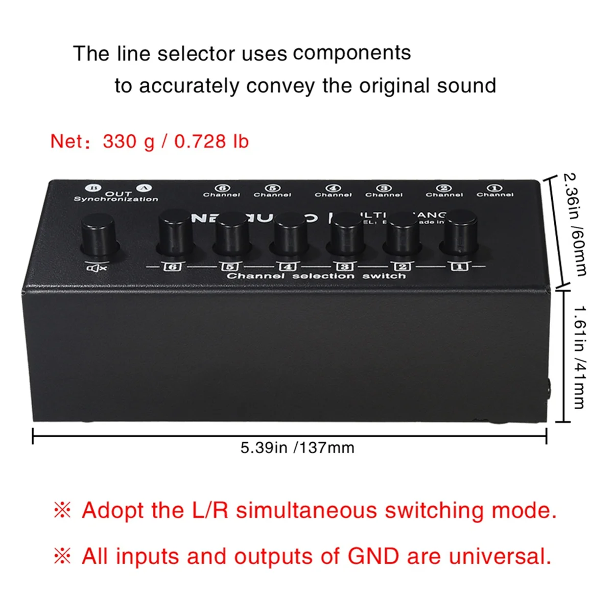 

New 3C- 6 in 2 Out Audio Signal Selector Switcher Audio Source Switcher Audio Line Selector 2-Channel Synchronous Output
