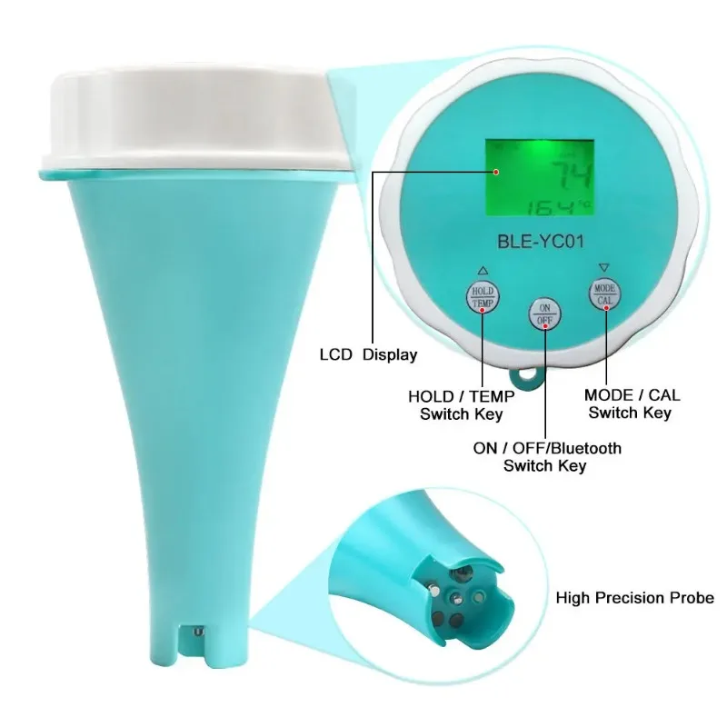 Factory Direct Sale BLE-YC01 6 In 1 Chlorine/PH/TDS/EC/ORP/TEMP Meter Online Floating Pool Meter For Swimming Pool Bathtub