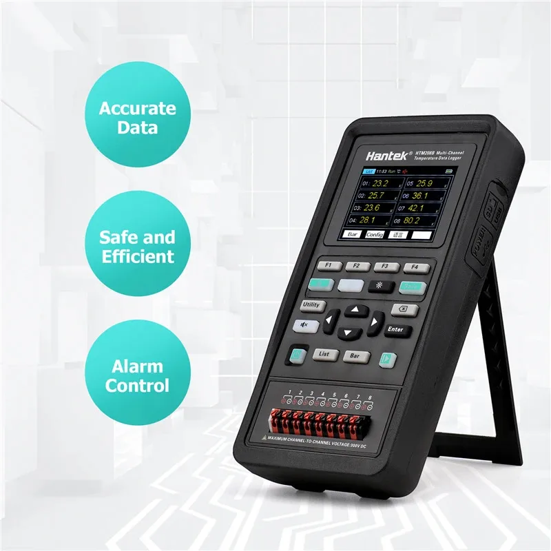 Hantek HTM208B Handheld 8CH Multi-Channel Temperature Recorder -200℃-1370℃ Thermocouple Couple Breakage Detection