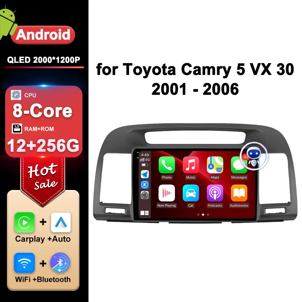 Android OS Car Video Multimedia Radio Player per Toyota Camry 5 VX 30 2001 - 2006 GPS Navi DSP Stereo WiFi BT Carplay strumenti Auto