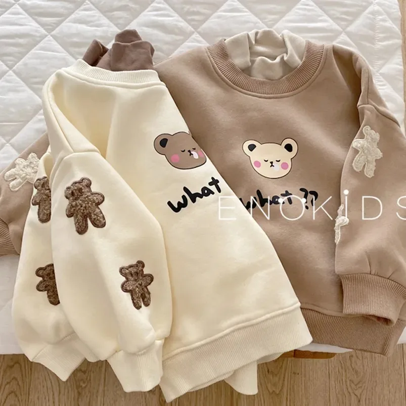 Kids Hoodies Girl Sweatshirt Autumn Long Sleeve Turtleneck T-shirt Children Boys Clothes Bear Applique Winter Girls Hooded Top