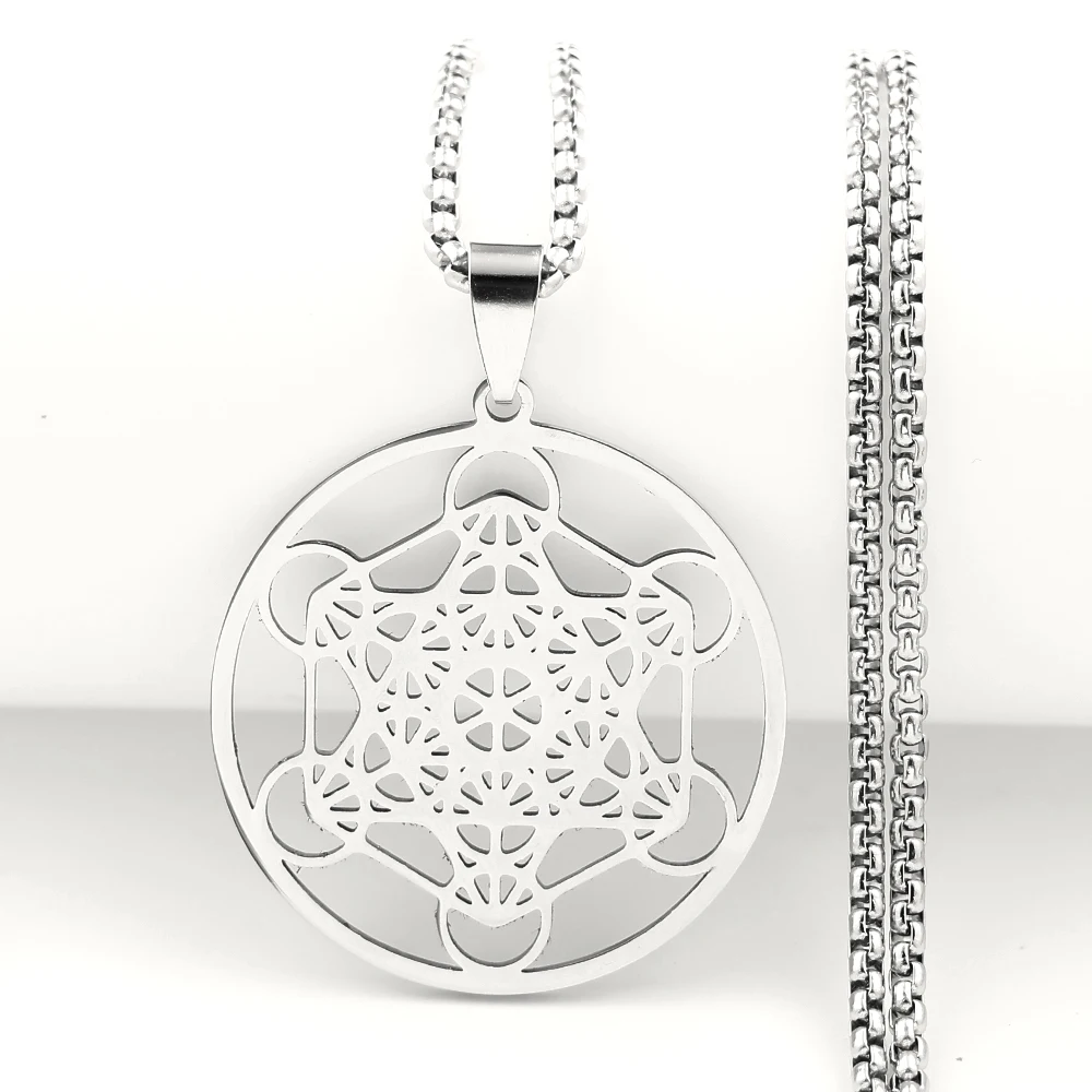 Yoga Hindu Buddhism 7 Chakra Stainless Steel Necklace Sacred Geometry Angel Seal Metatron Symbol Necklace Jewelry Cadenas Mujer