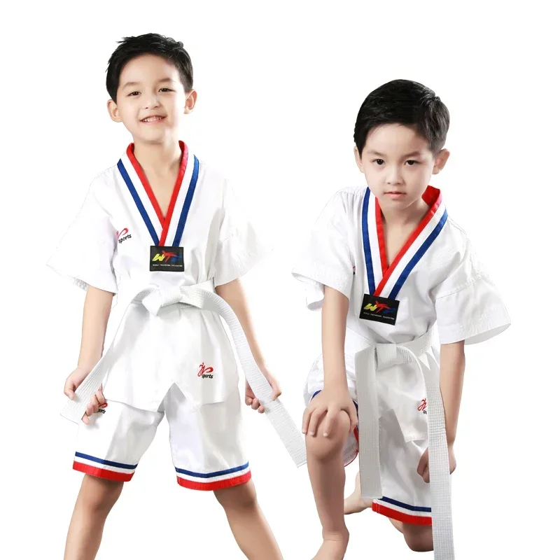 Kids Taekwondo Summer Short Sleeve Shorts Uniform Dobok Gi TKD WTF Multi Coloured V Neck