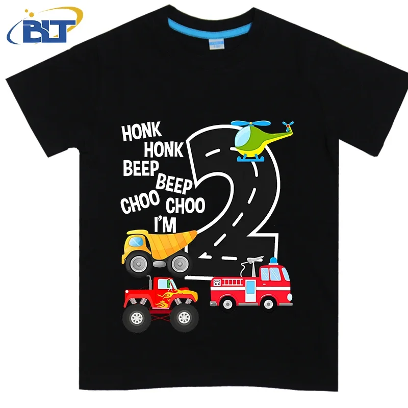 Toddler I'm Baby 2 Year Old Birthday T-Shirt, Algodão verão, Manga curta, Presente infantil, Trucks, 2nd Birthday Party