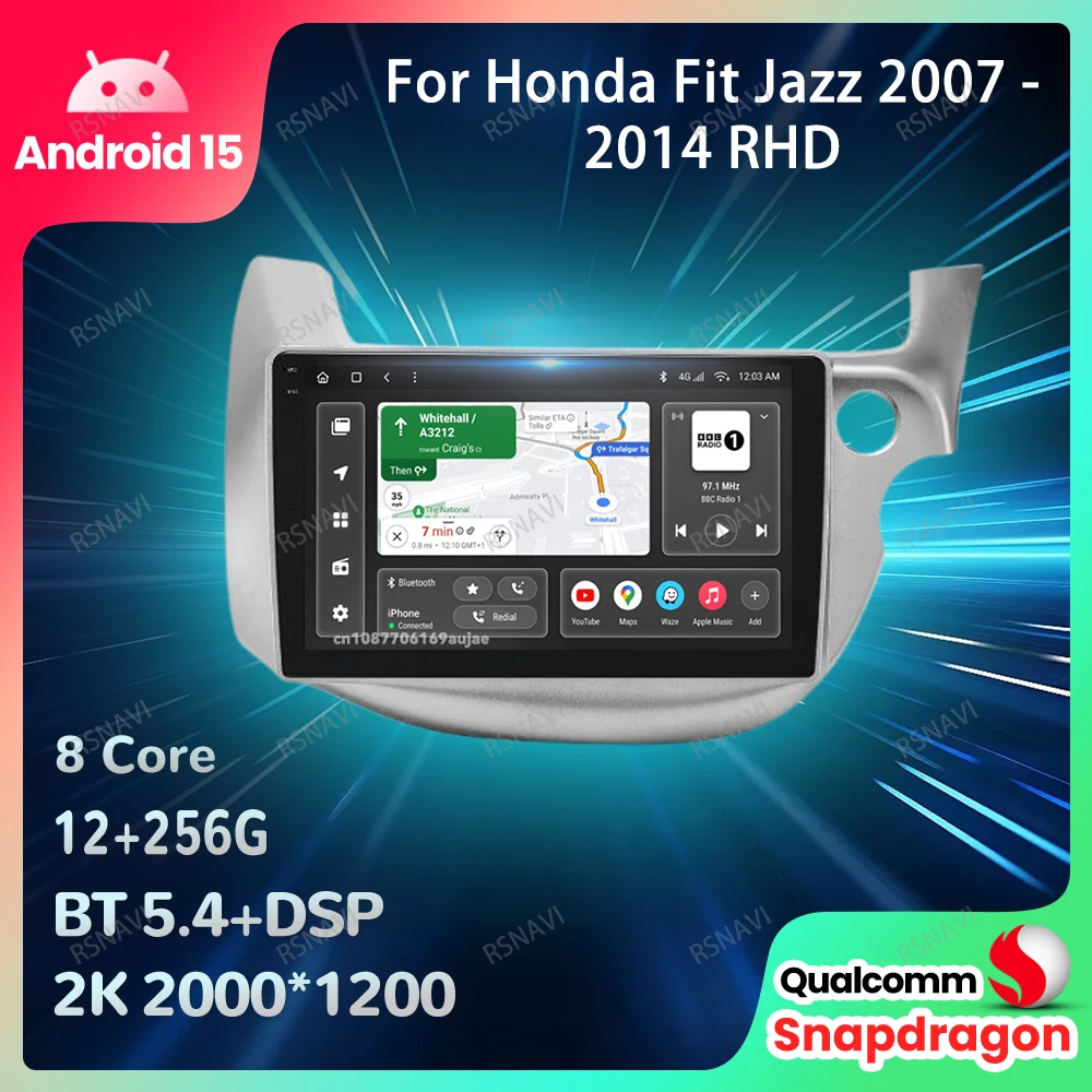 Car Radio Android 15 For Honda Fit Jazz 2007 - 2014 RHD QLED GPS 5G WIFI BT 4G LTE DVD Wireless Carplay Auto Head Unit DSP