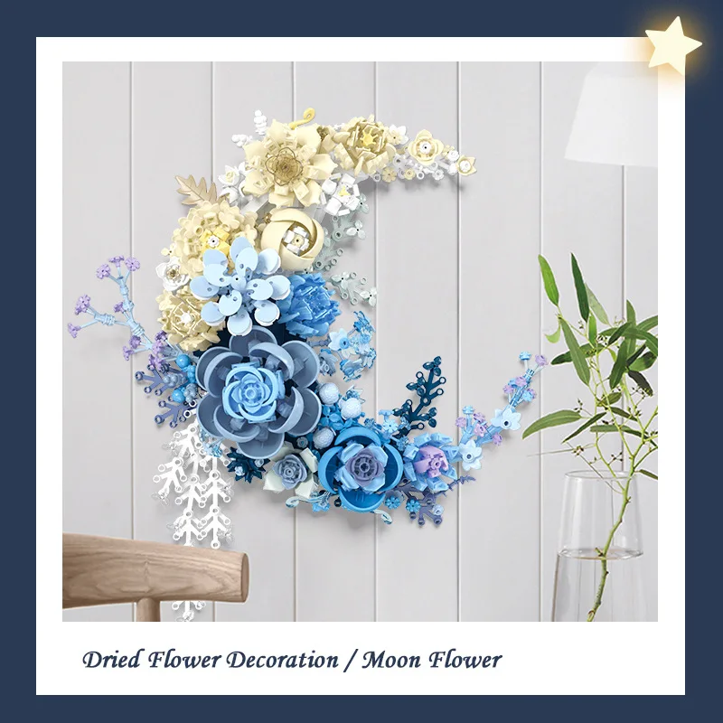 Lua flor blocos de construção nova decoração para casa diy montado buquê de flores brinquedo montagem