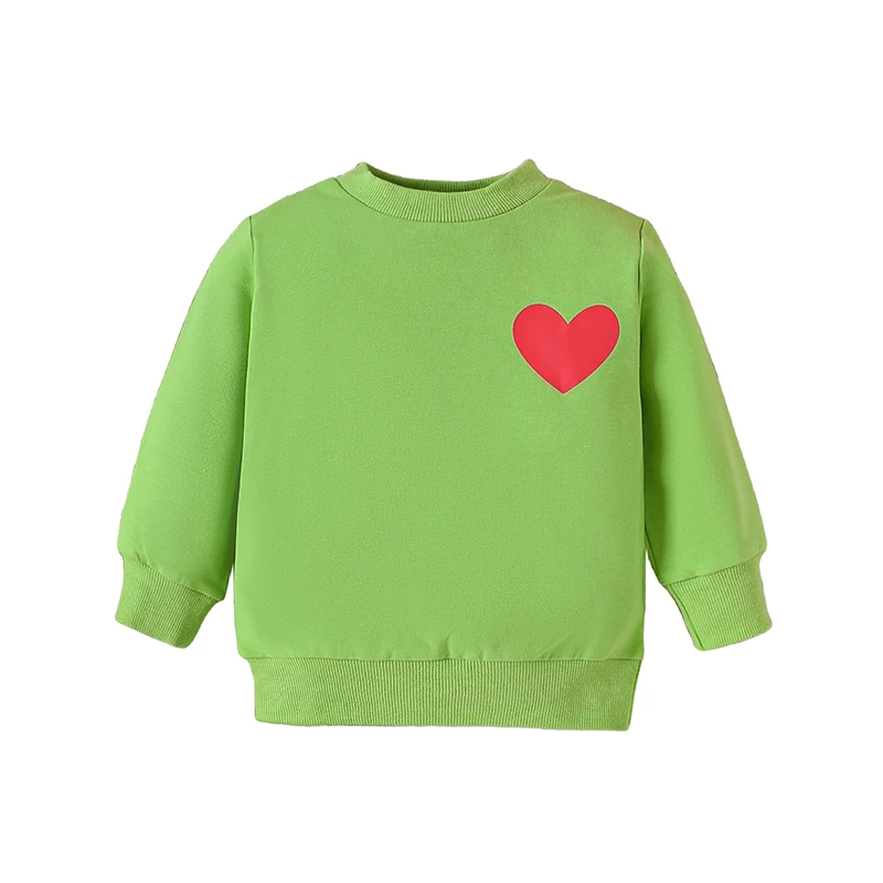 

Baby Girls Boys Sweatshirts Christmas Clothes Heart Embroidery Crew Neck Long Sleeve Green Kids Pullovers Baby Fall Tops