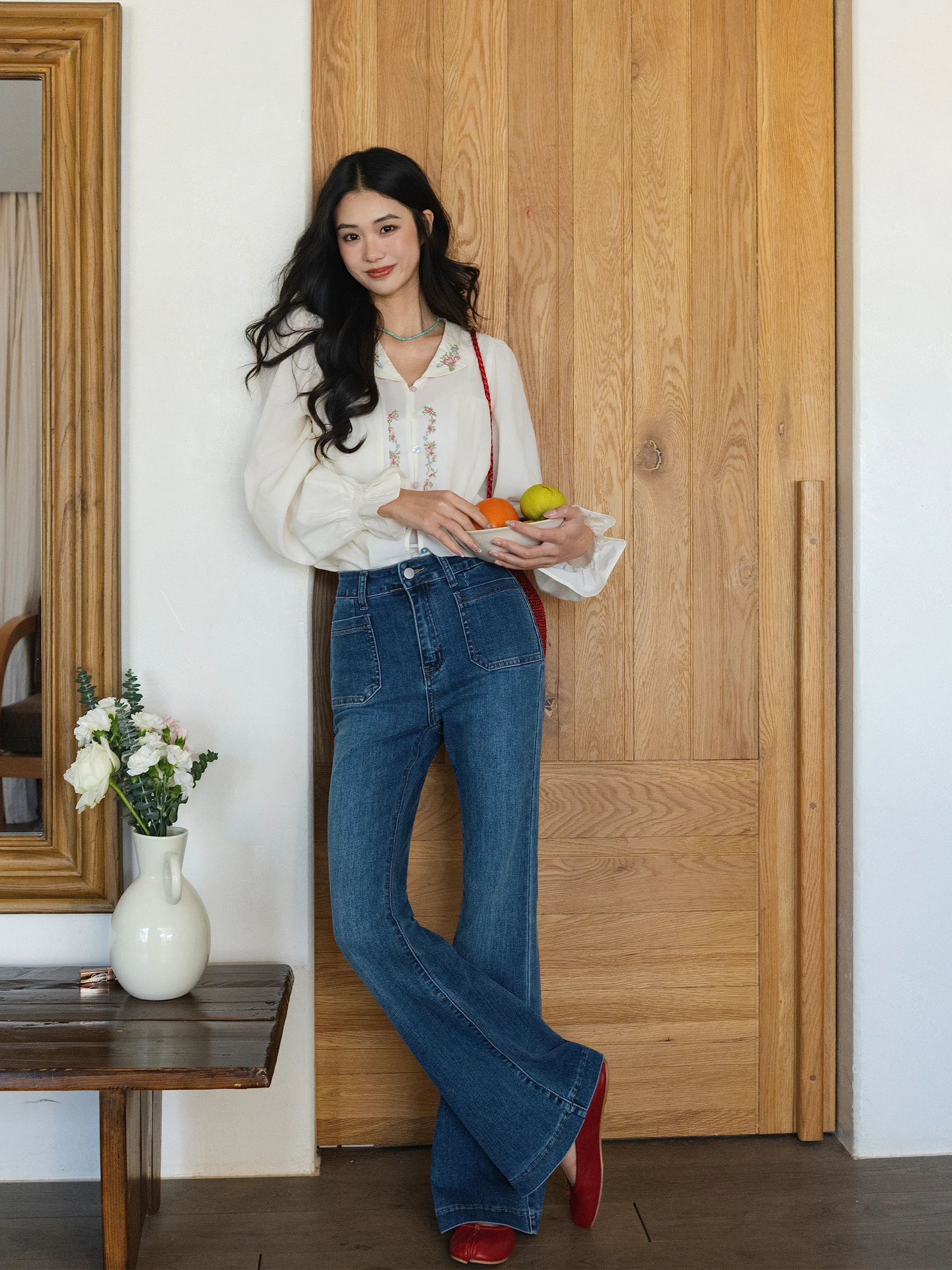 

High Waist Slimming Retro Denim Jeans Women's Spring 2026 New Sle Bell Bot Cotton Blend Comfortable Breathable