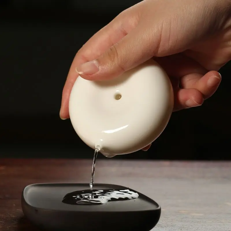 HVV Yangzhiyu White Porcelain Waterdrop Ceramic Inkstone Drip Inkstone Grinding Ink Bowl Drip Study Four Treasures Calligraphy