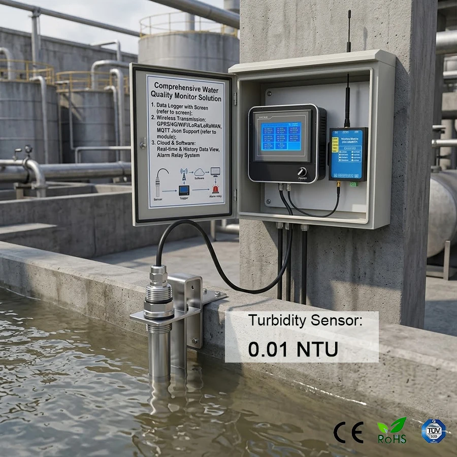 

0.01 NTU Online Turbidity Sensor SUS316L Stainless Steel RS485 Modbus 0-4000 NTU Water Quality Monitor for Wastewater & Industry