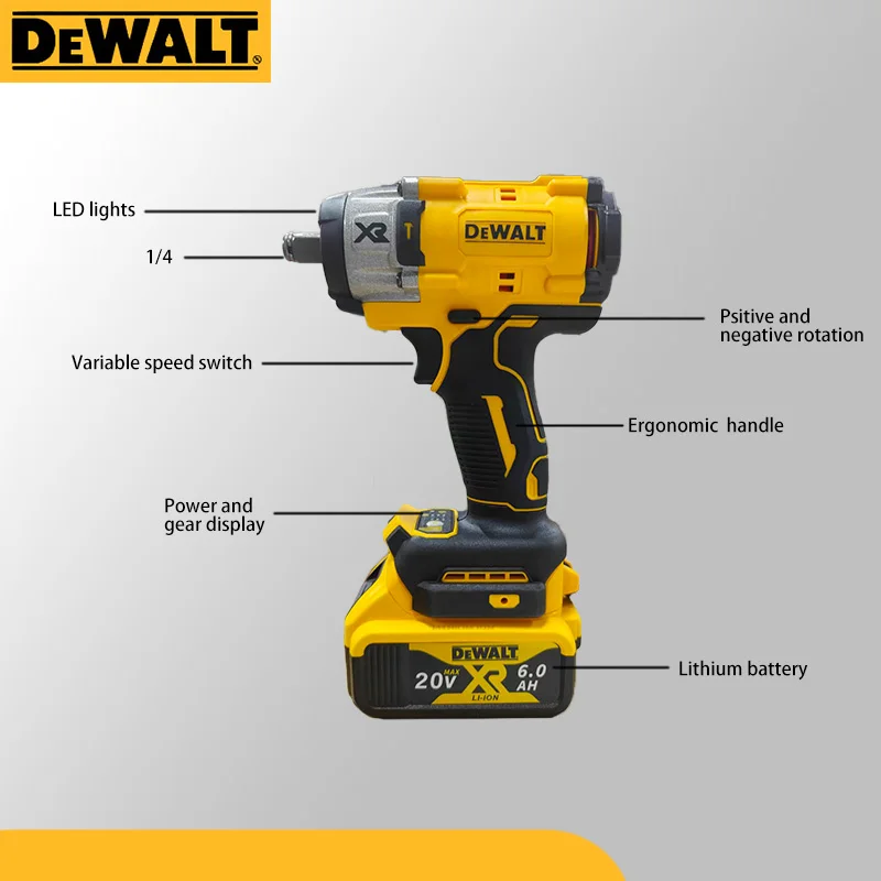 DEWALY 3250 об/мин бесщеточный аккумуляторный электрический ключ с высоким крутящим моментом 205 Нм ударный инструмент для ремонта, совместимый с аккумулятором 20 В