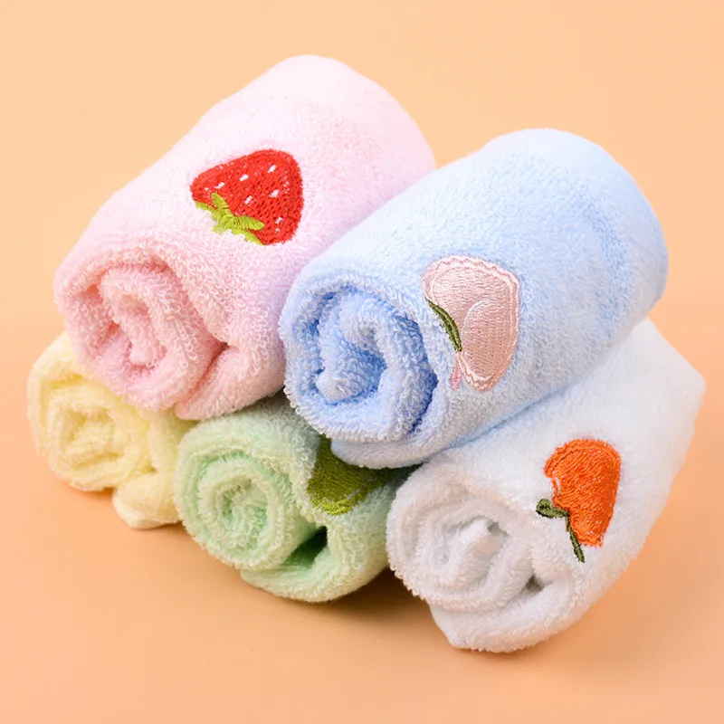 1Pc 25x25cm Small Cartoon Fruit Embroidered Cotton Soft Absorbent Children Kids Baby Square Face Towel