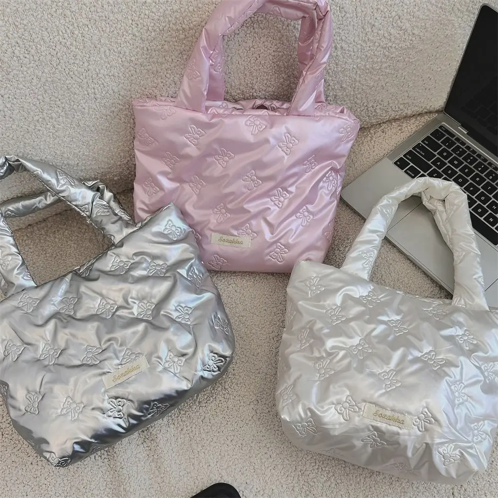 

Cute Space Cotton Square Hand Bag Love Heart Korean Style Bright PU Handbag Plush Lunch Bag Shoulder Bag Student