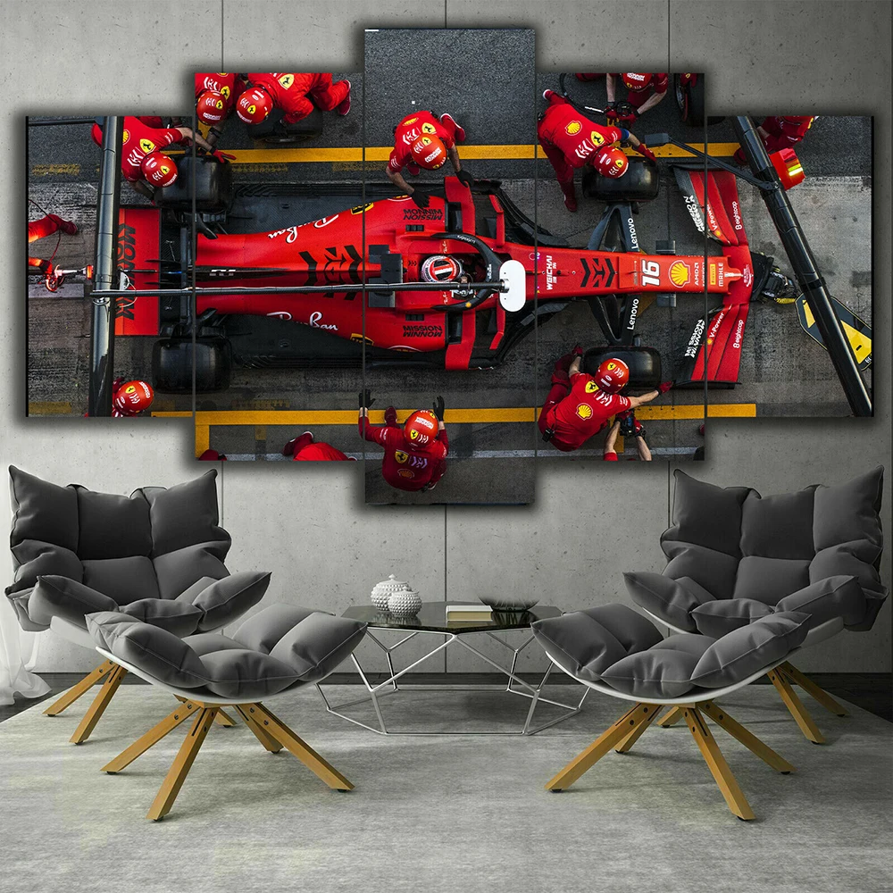 

5 Panels Canvas Wall Arts Poster Cool Formular Racing Car Wallpaper Painting Living Room Picture Print Bedroom Mural Home Decor