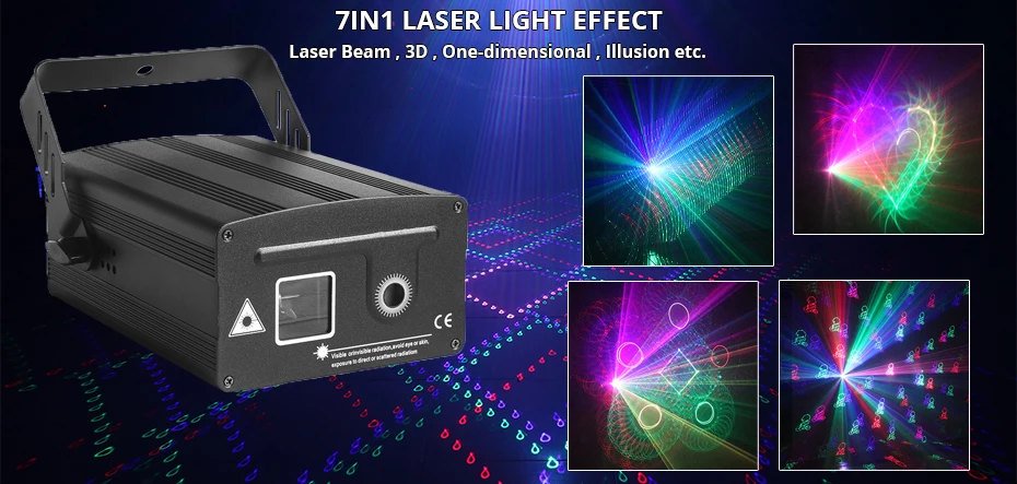 RGB 7 IN 1 Laser Stage Lighting Projector Effect Beam 3D Illusion Animation DJ Disco Party Wedding Christmas Holiday Light