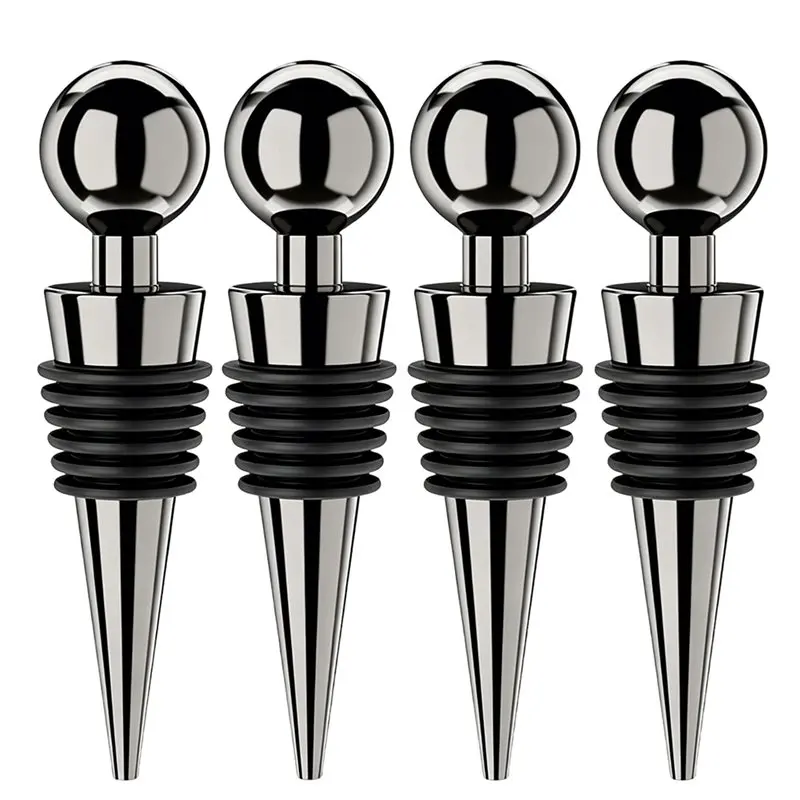 ABYN-Silicone Reusable For Wine Corks& 4 Pack For Wine Stoppers For Wine Bottles Leak Proof Vacuum Bottle Stopper Black