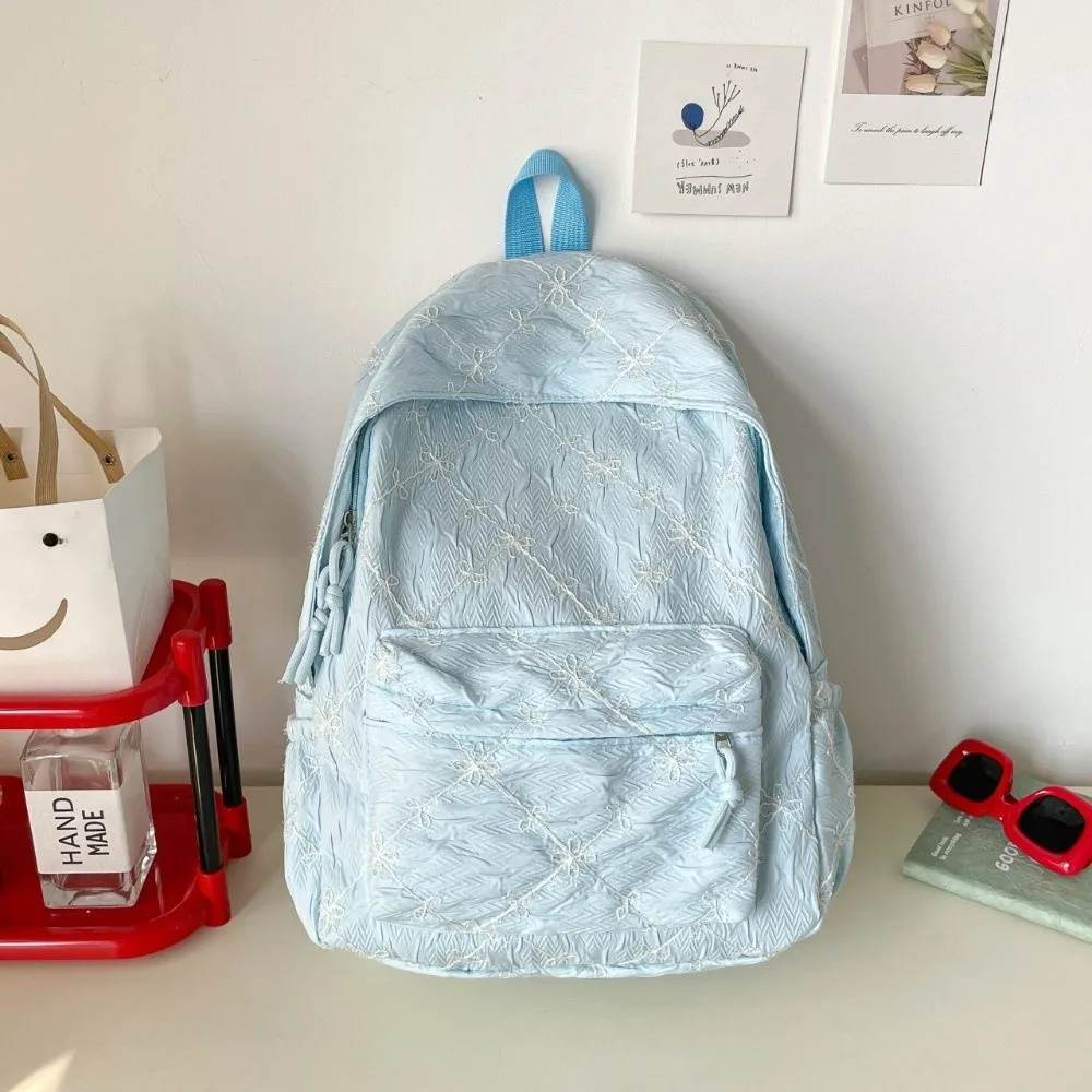 Bow Embroidery Laptop Backpack Lightweight Design Large Capacity Travel Backpack Korean Version Multi-Pocket Structure