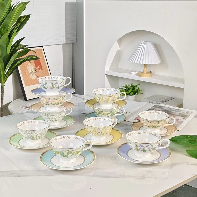 Coffee Cup Set European Afternoon Tea Set Creative Bone China Simple Home Tea Cup Colorful Flower Series