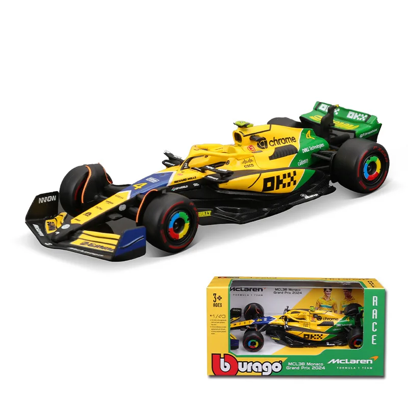 Bburago 1:43 F1 Mclaren MCL38 Monaco Grand Prix 2024 รถโมเดลDiecastขนาดเล็ก # 4 ลันโด นอร์ริส # 81 ออสการ์ พีสทรี ของเล่น