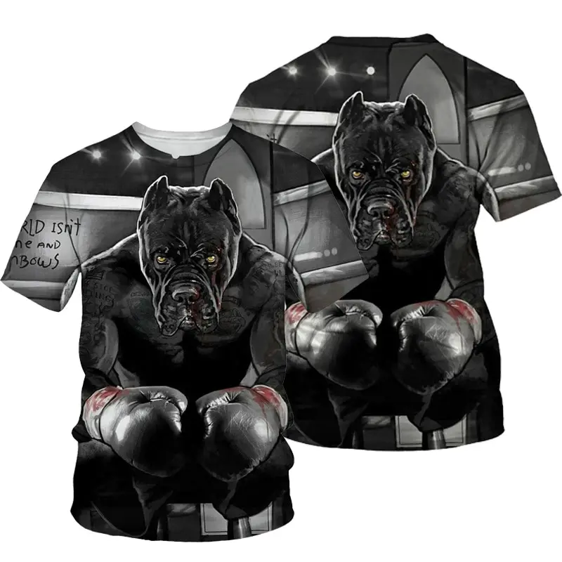 Animal Boxing Dog 3D Print T-shirt Men Woman O-Neck Short Sleeve T Shirts Streetwear Oversized Harajuku Tees Tops Odzież dziecięca