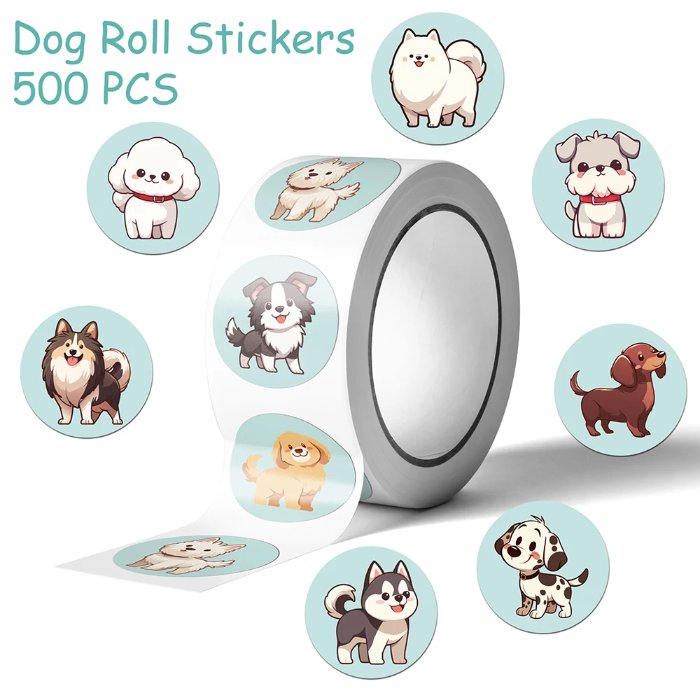 

500pcs Cartoon Cute Dog Roll Stickers Decals For Phone Notebook Suitcase Refrigerator DIY Aesthetic Stickers Kids Creative Gifts