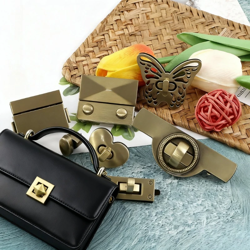 

2Pcs Metal Bag Lock Buckle Retro Brass Buckles Handbag Decoration Clasp Purse Wallet Closure Rotating Clasps DIY Bags Accessory