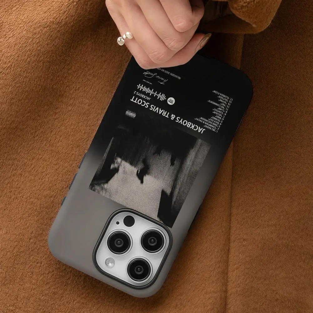 حافظة هاتف لهاتف آيفون 17 16 15 14 13 12 Pro Max Plus لامعة عالية الدقة بطبقة مزدوجة غلاف صلب سائل T-Travis S-Scotts Jackboys 2