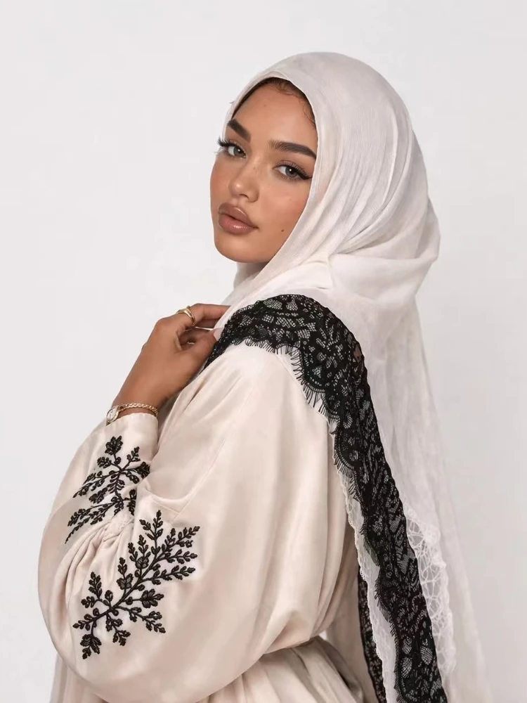 

Ramadan Lace Modal Hijabs Double Sided Polka Dot Print Hijab for Women Muslim Fashion Head Scarf Headwraps for Women Turban