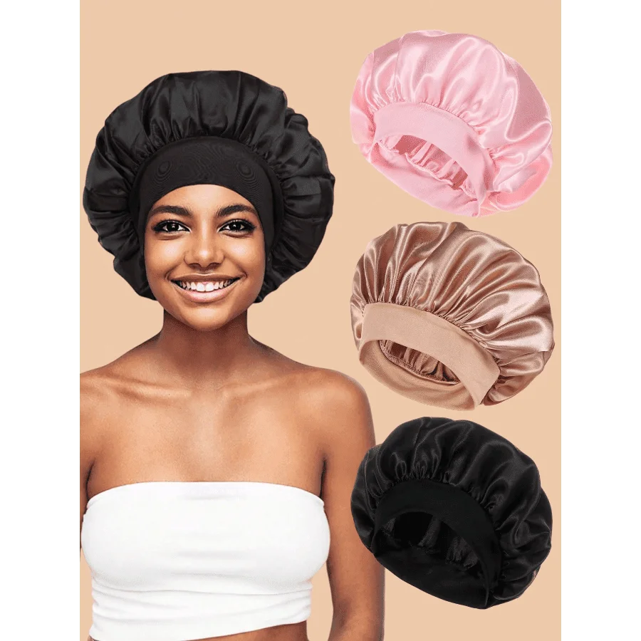 

1pc silk hat for sleeping, satin hair hat, soft elastic silk sleep hat, hat for women with curly hair wrapped in silk, solid-color wide-brimmed elastic silk satin fashionable sleep hat, casual, comfortable, soft and breathable daily style hair care hat