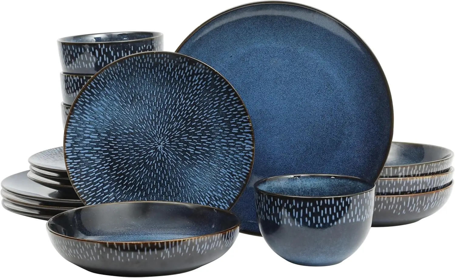 

16-Piece Dinnerware Set for 4, Blue Reactive Glaze Ceramic Stoneware, Microwave & Dishwasher Safe, Rustic Modern Design
