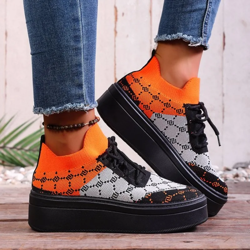 

Women Mesh Sneakers Flat 2025 New Lace-up Round Toe Breathable Sneakers Autumn Soft Sole Footwear Ladies Wedge Sport Shoes