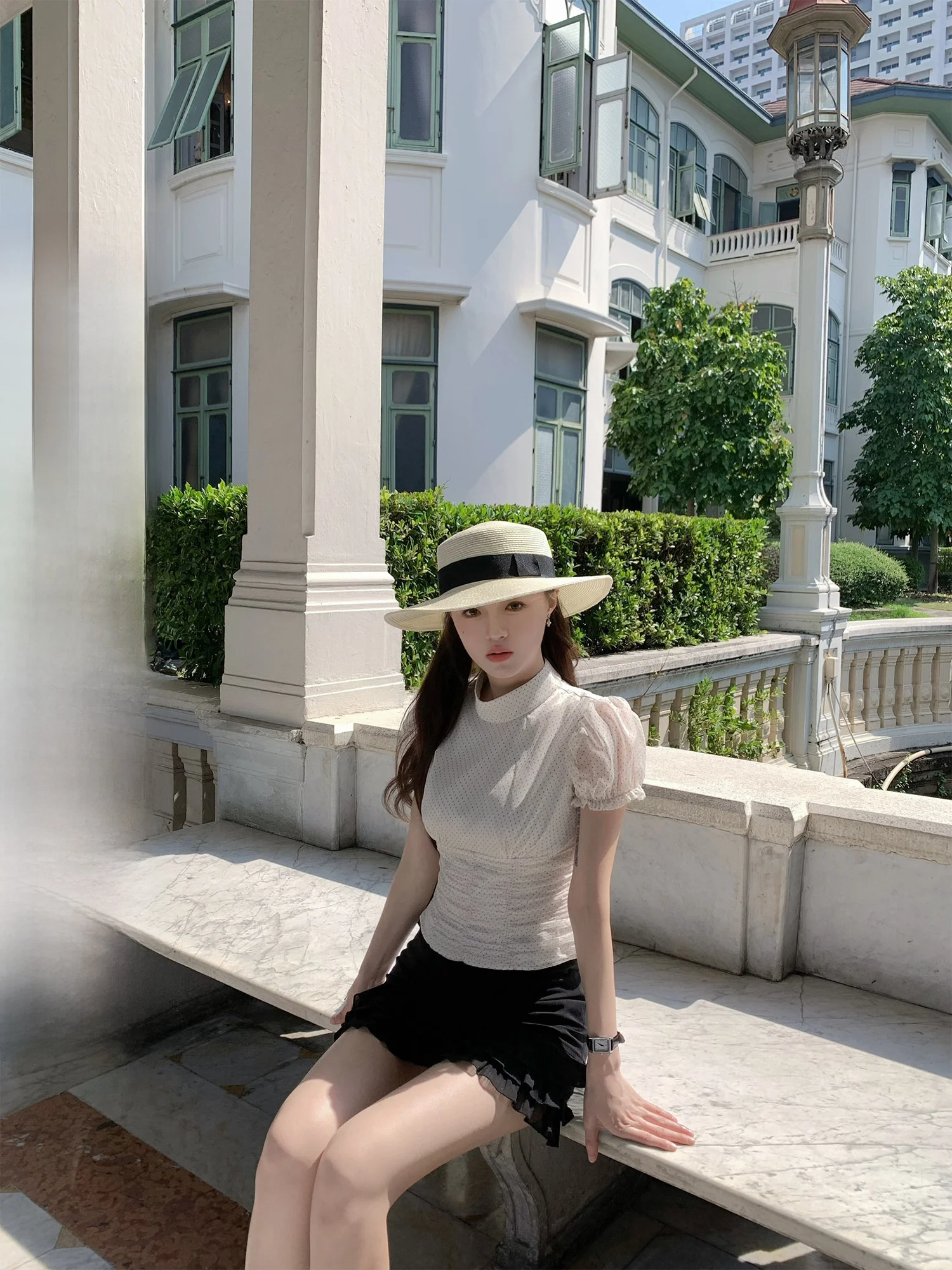 

Летняя женская футболка Neurcz с коротким рукавом, в горошек, с эффектом утяжки талии, пэчворк, плиссированная, универсальная, приталенная, в стиле принцесса