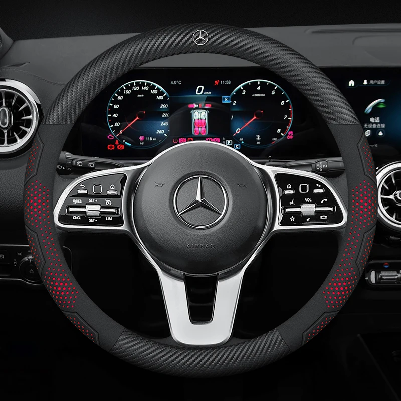 For Mercedes-Benz A C E S V Class GLA GLC GLK Vito Sprinter SL SLK Viano CLA Car Suede Carbon fiber Leather Steering Wheel Cover